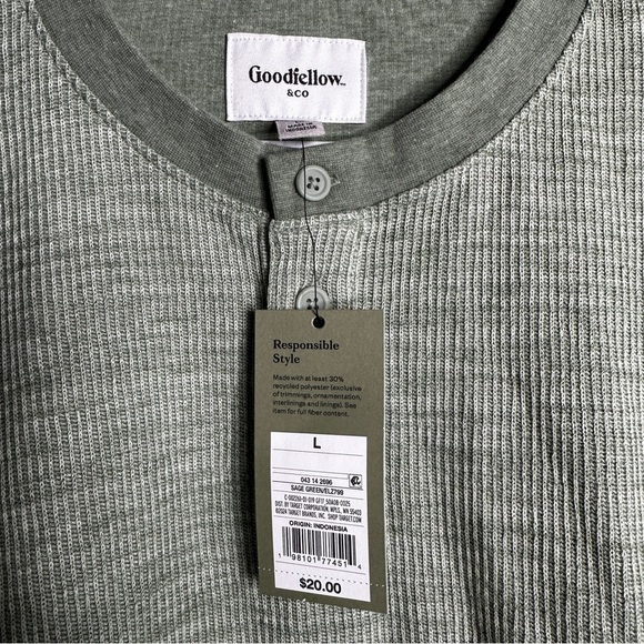Goodfellow - Men’s Waffle Knit Long Sleeve Men’s Shirt Henley - Size Large NWT - Picture 3 of 9